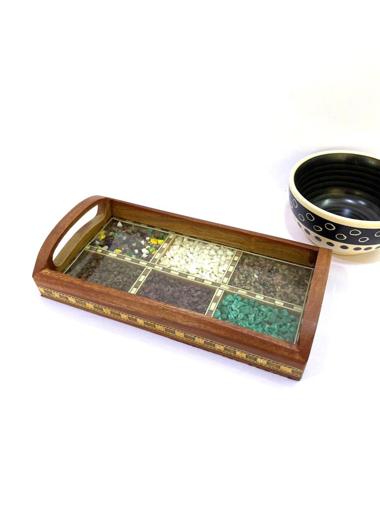 Gemstone Wood Tray Made With Glass & Colorful Gemstone From Tamrapatra - Tamrapatra