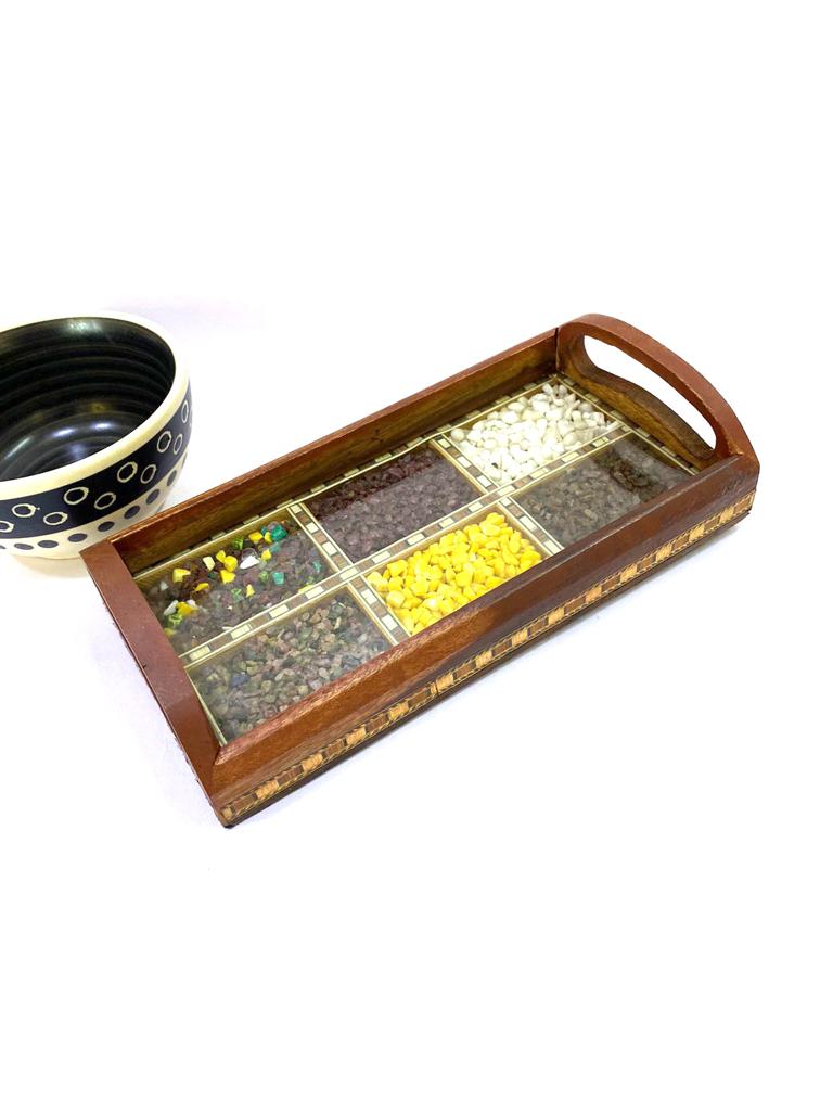 Gemstone Wood Tray Made With Glass & Colorful Gemstone From Tamrapatra - Tamrapatra