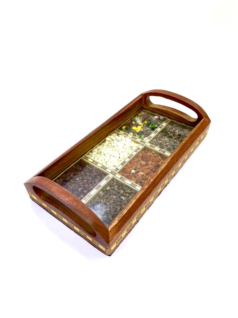 Gemstone Wood Tray Made With Glass & Colorful Gemstone From Tamrapatra - Tamrapatra
