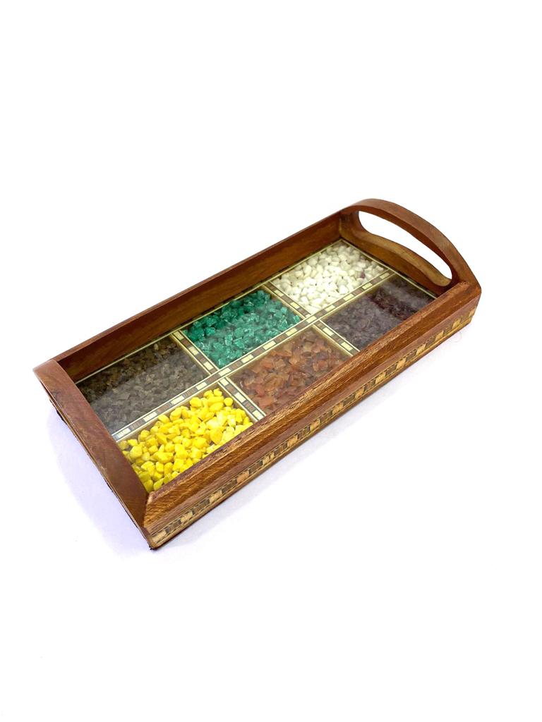 Gemstone Wood Tray Made With Glass & Colorful Gemstone From Tamrapatra - Tamrapatra