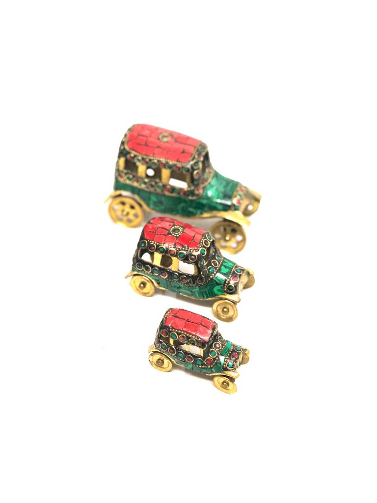 Motor Vehicle In Brass Handpicked Vintage Car Collection Gemstones Tamrapatra