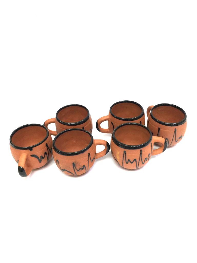 Dholak Style Mugs In Plain & Glazed Design Set Of 6 Earthenware By Tamrapatra