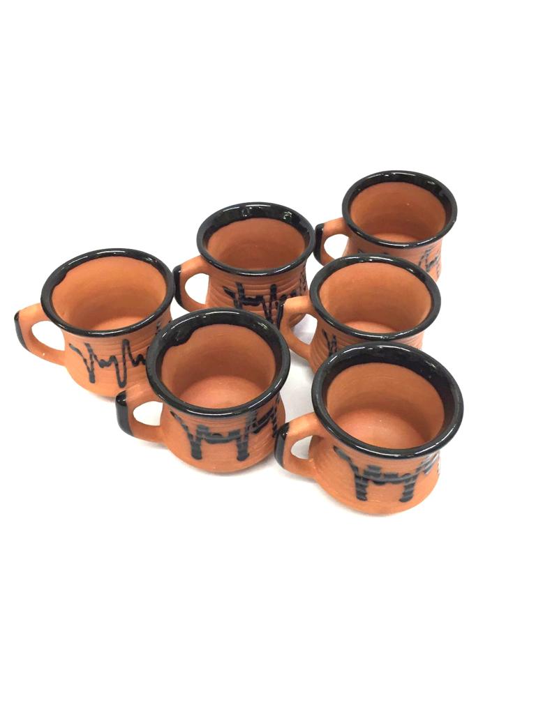 Line Cups Set Of 6 Plain & Glazed Serve Refreshments Earthenware Tamrapatra