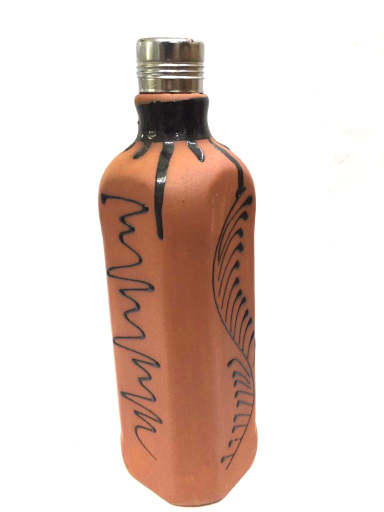 Glazed Designer Water Bottle With Steel Cap Stay Healthy & Fit By Tamrapatra