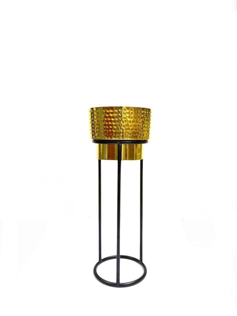 Eccentric Hammered Gold Planters On Black Stand Garden Décor By Tamrapatra