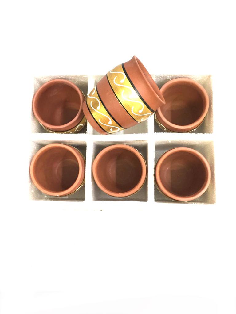 Large Kulhads Handmade Set Of 6 Traditional Cups Plain & Painted Tamrapatra