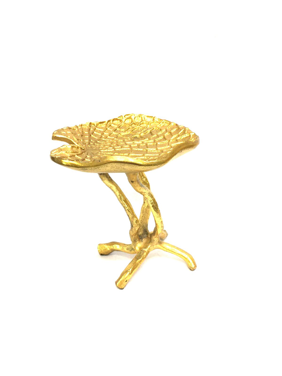 Metal Leaf Theme Lotus On Stem Attractive Platters Gold Color From Tamrapatra