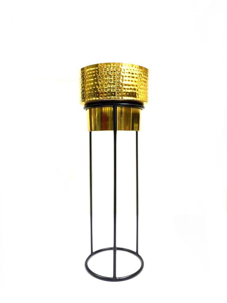 Eccentric Hammered Gold Planters On Black Stand Garden Décor By Tamrapatra