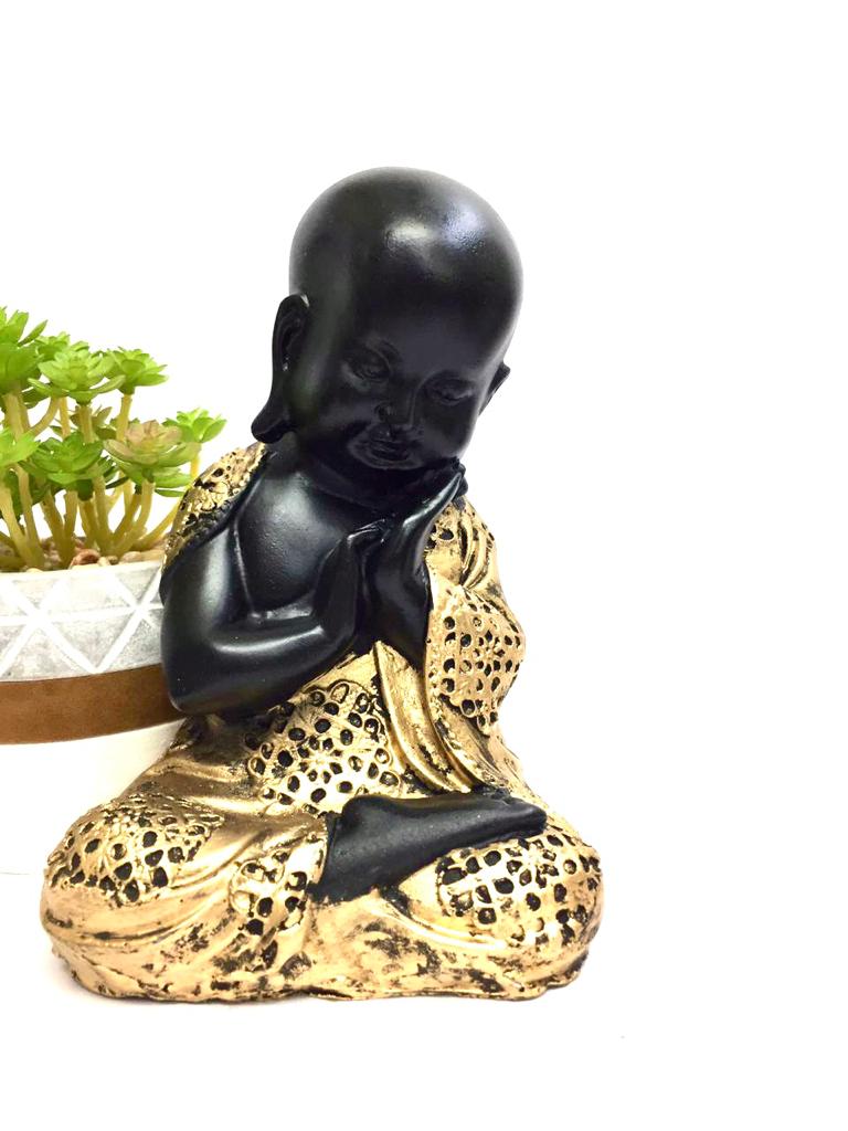 Black Golden Monks Glossy Finish In Spiritual Feng Shui Décor By Tamrapatra