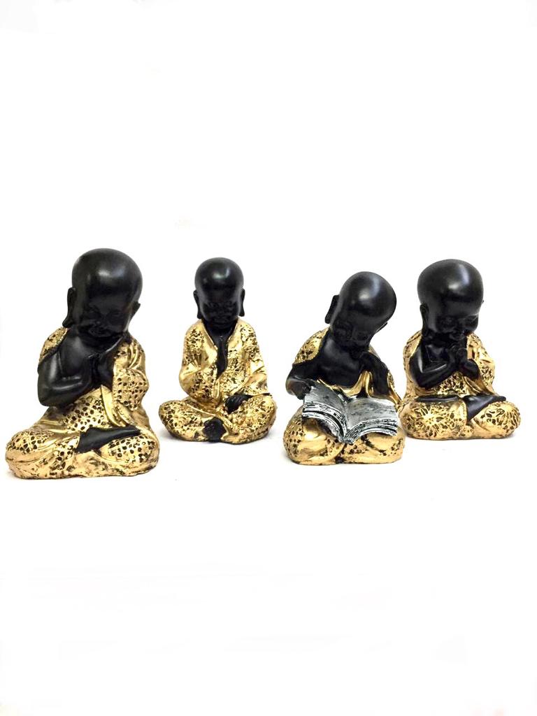 Black Golden Monks Glossy Finish In Spiritual Feng Shui Décor By Tamrapatra