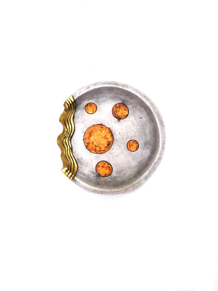 Cutwork Gray Plates With Tangerine & Golden Dash Abstract Set Of 5 Tamrapatra