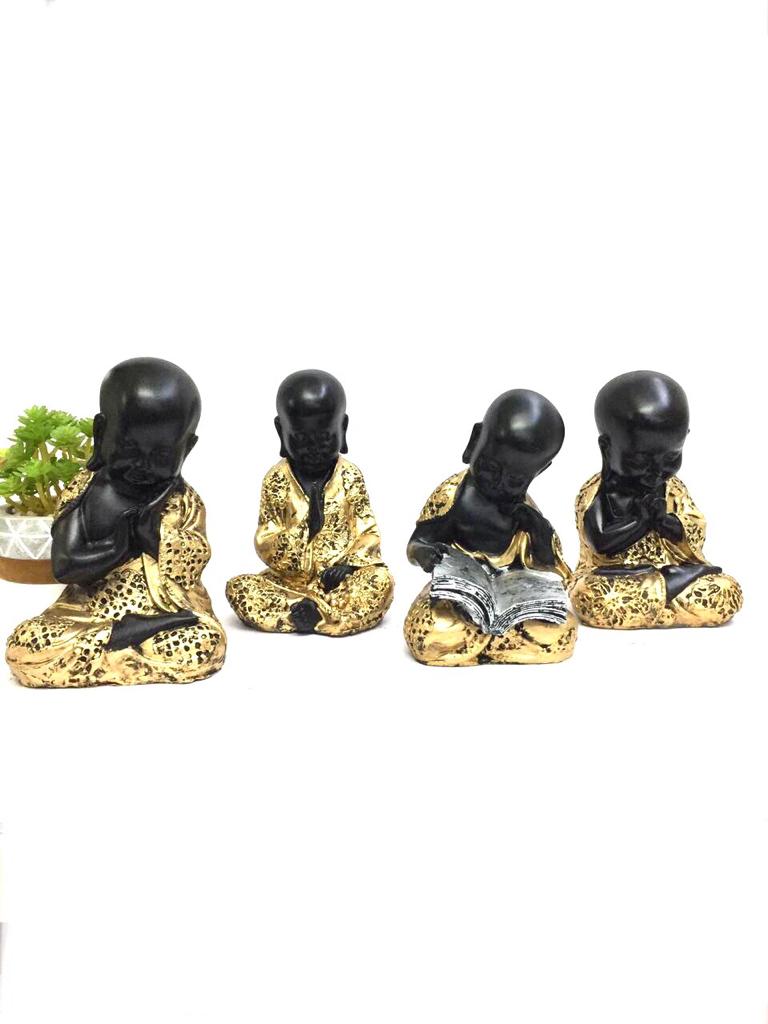 Black Golden Monks Glossy Finish In Spiritual Feng Shui Décor By Tamrapatra
