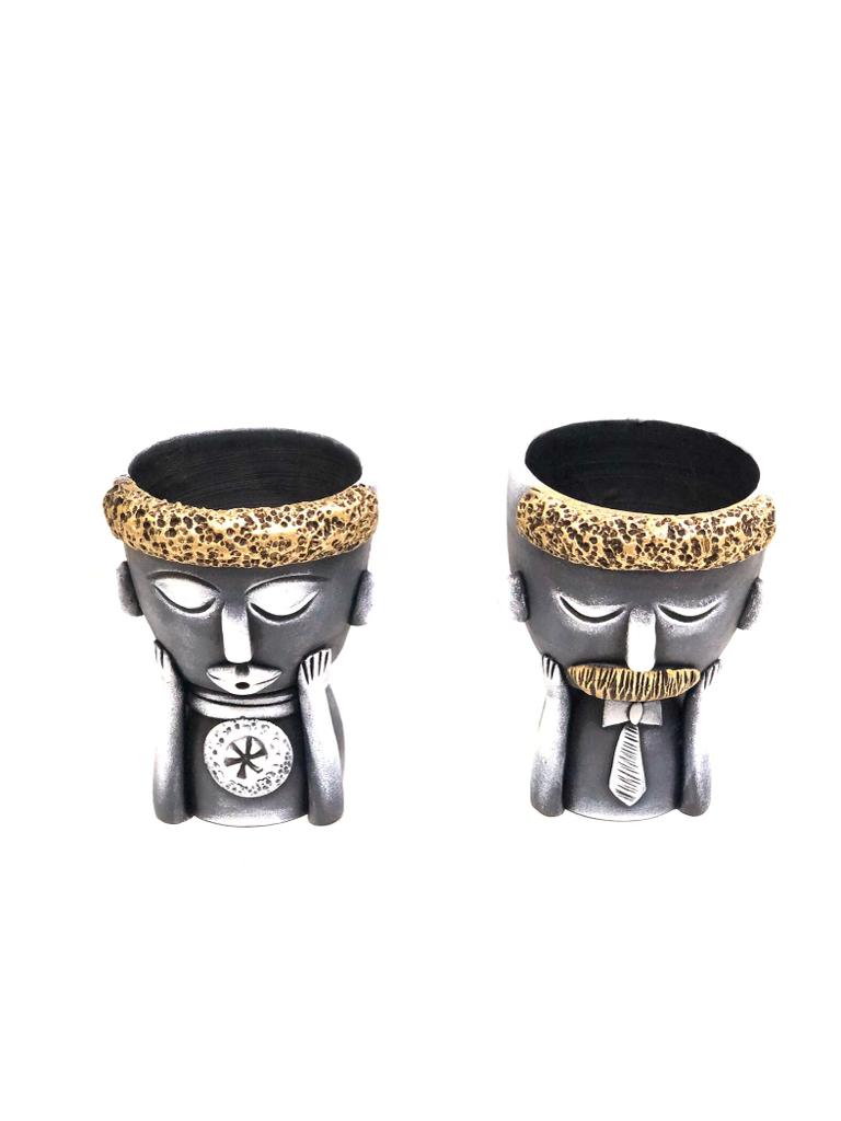 Lady Human Figure Sculpture Adorable Pots Natural Plantation Décor Tamrapatra