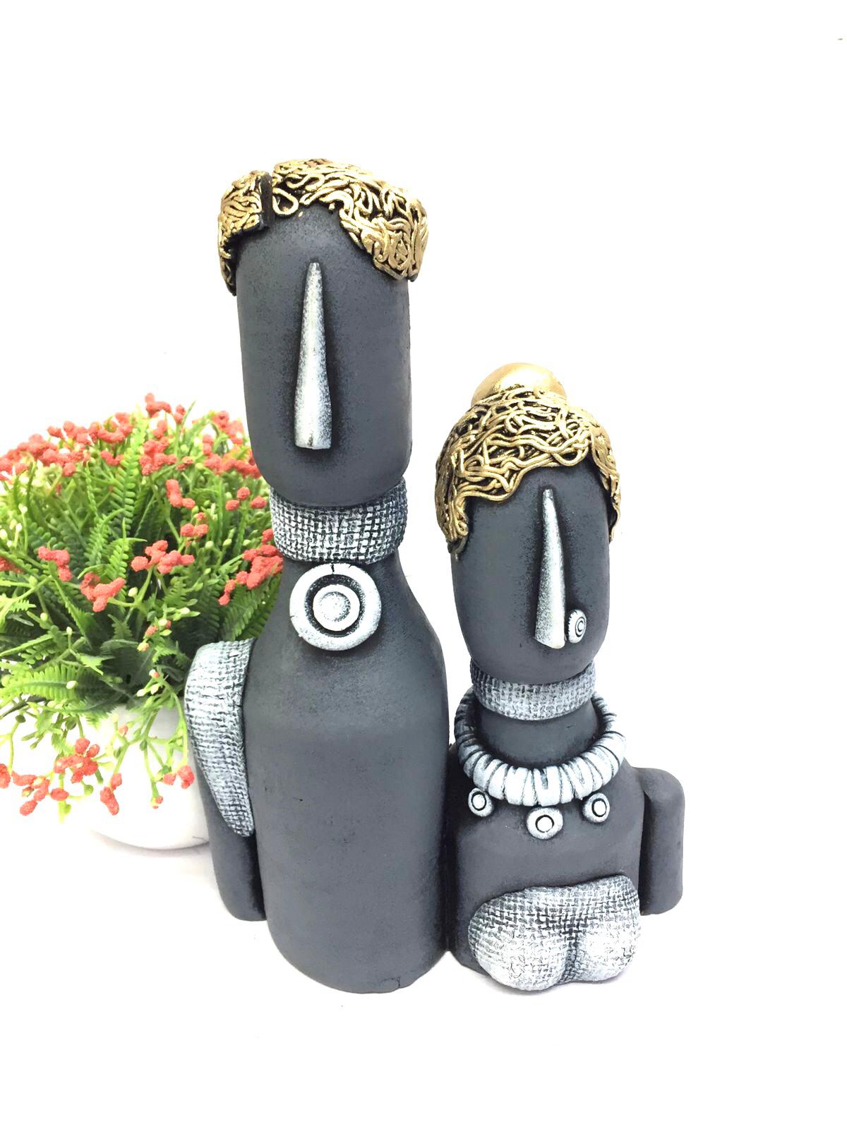 Beautiful Couple Sculpture In Matte Vibrant Colors Terracotta Art From Tamrapatra