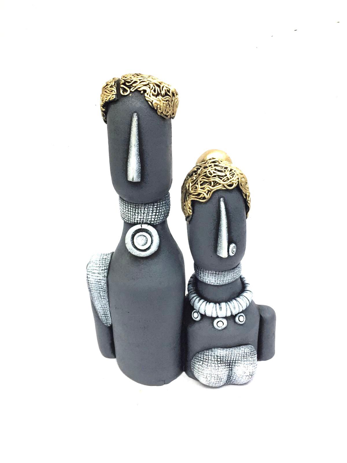 Beautiful Couple Sculpture In Matte Vibrant Colors Terracotta Art From Tamrapatra