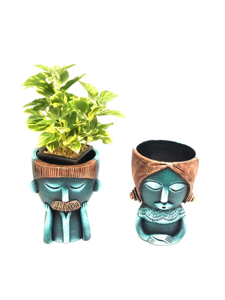 Lady Human Figure Sculpture Adorable Pots Natural Plantation Décor Tamrapatra