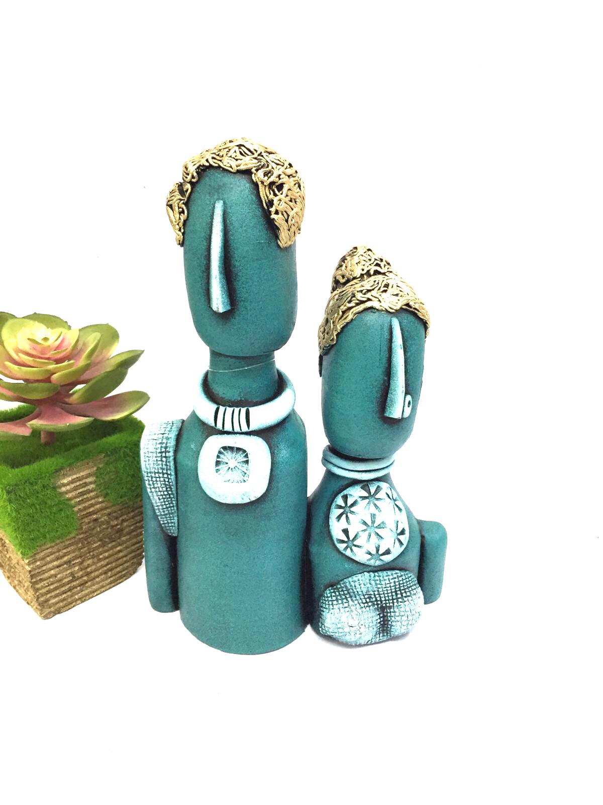 Beautiful Couple Sculpture In Matte Vibrant Colors Terracotta Art From Tamrapatra