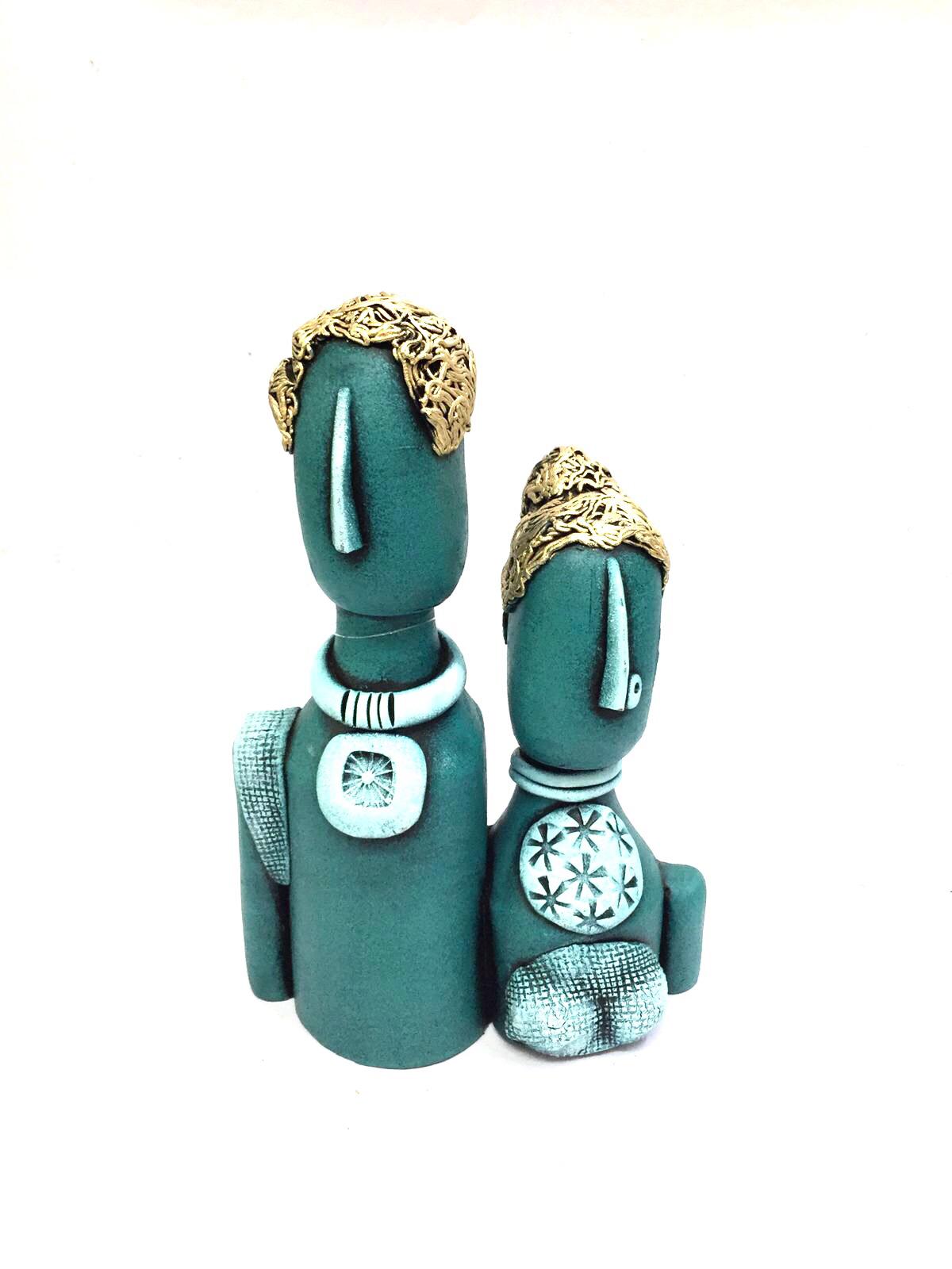 Beautiful Couple Sculpture In Matte Vibrant Colors Terracotta Art From Tamrapatra