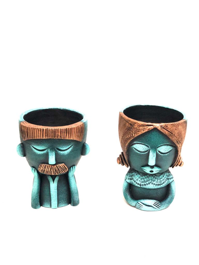 Lady Human Figure Sculpture Adorable Pots Natural Plantation Décor Tamrapatra