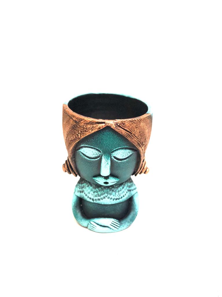 Lady Human Figure Sculpture Adorable Pots Natural Plantation Décor Tamrapatra