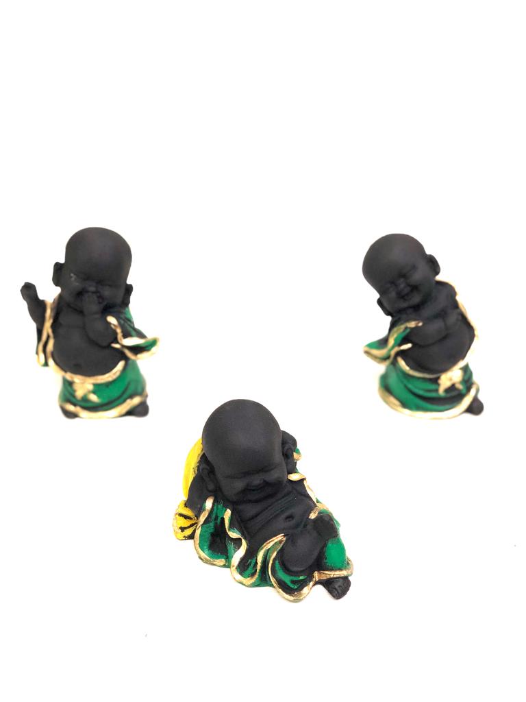 Set Of 3 Monks Feng Shui In Various Beautiful Contrasting Shades By Tamrapatra
