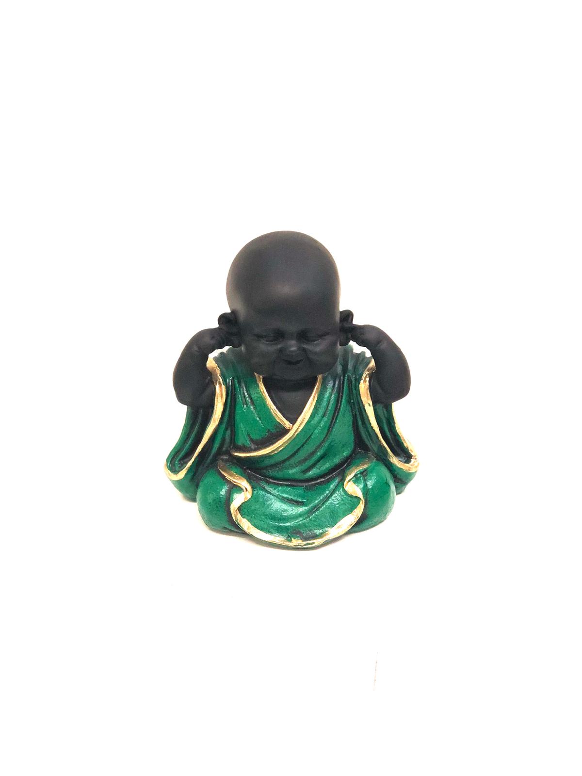 Three Wise Happy Monks Set Various Shades Feng Shui Spiritual Art Tamrapatra