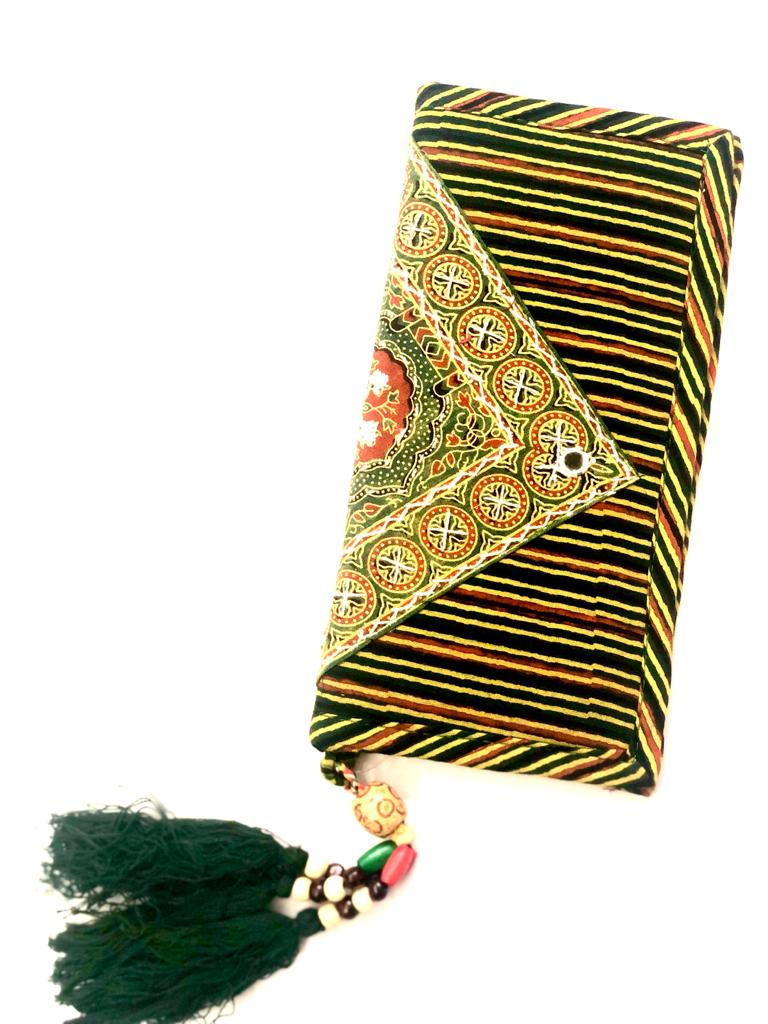 Cotton Embroidery Print Purse With Mirrors Styled With Beads By Tamrapatra