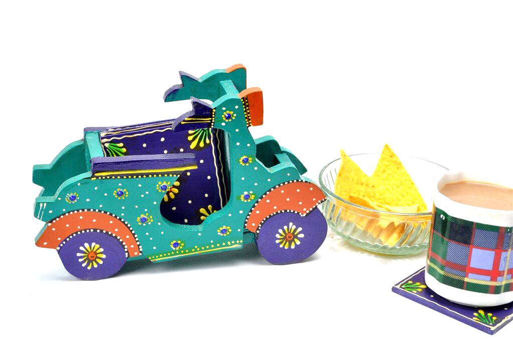 Tea Coaster With Style Of Indian Scooter Traditional Hand Painted Tamrapatra