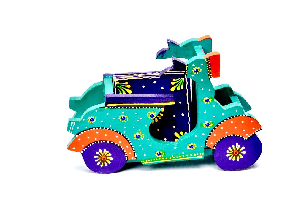 Tea Coaster With Style Of Indian Scooter Traditional Hand Painted Tamrapatra