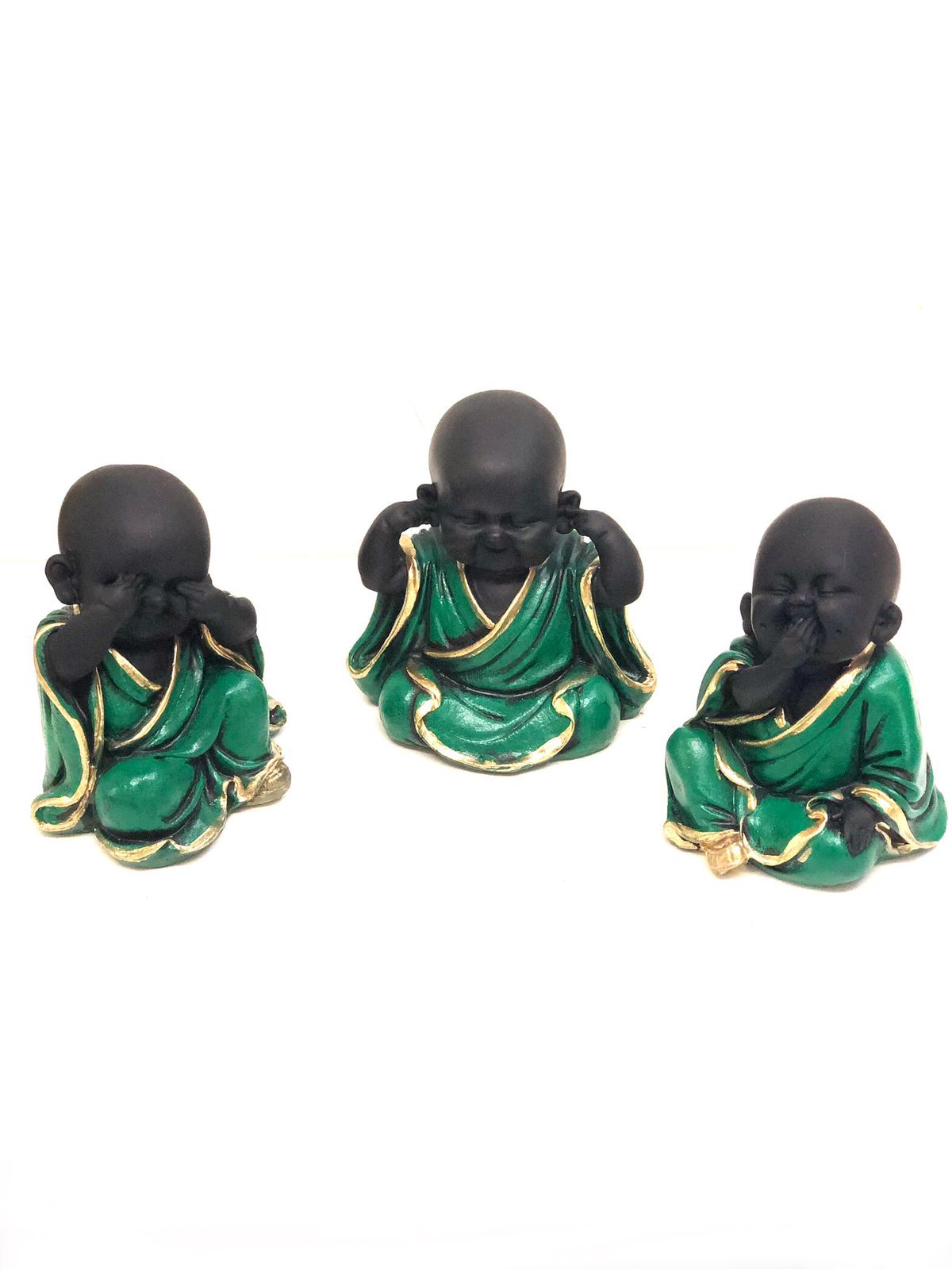Three Wise Happy Monks Set Various Shades Feng Shui Spiritual Art Tamrapatra
