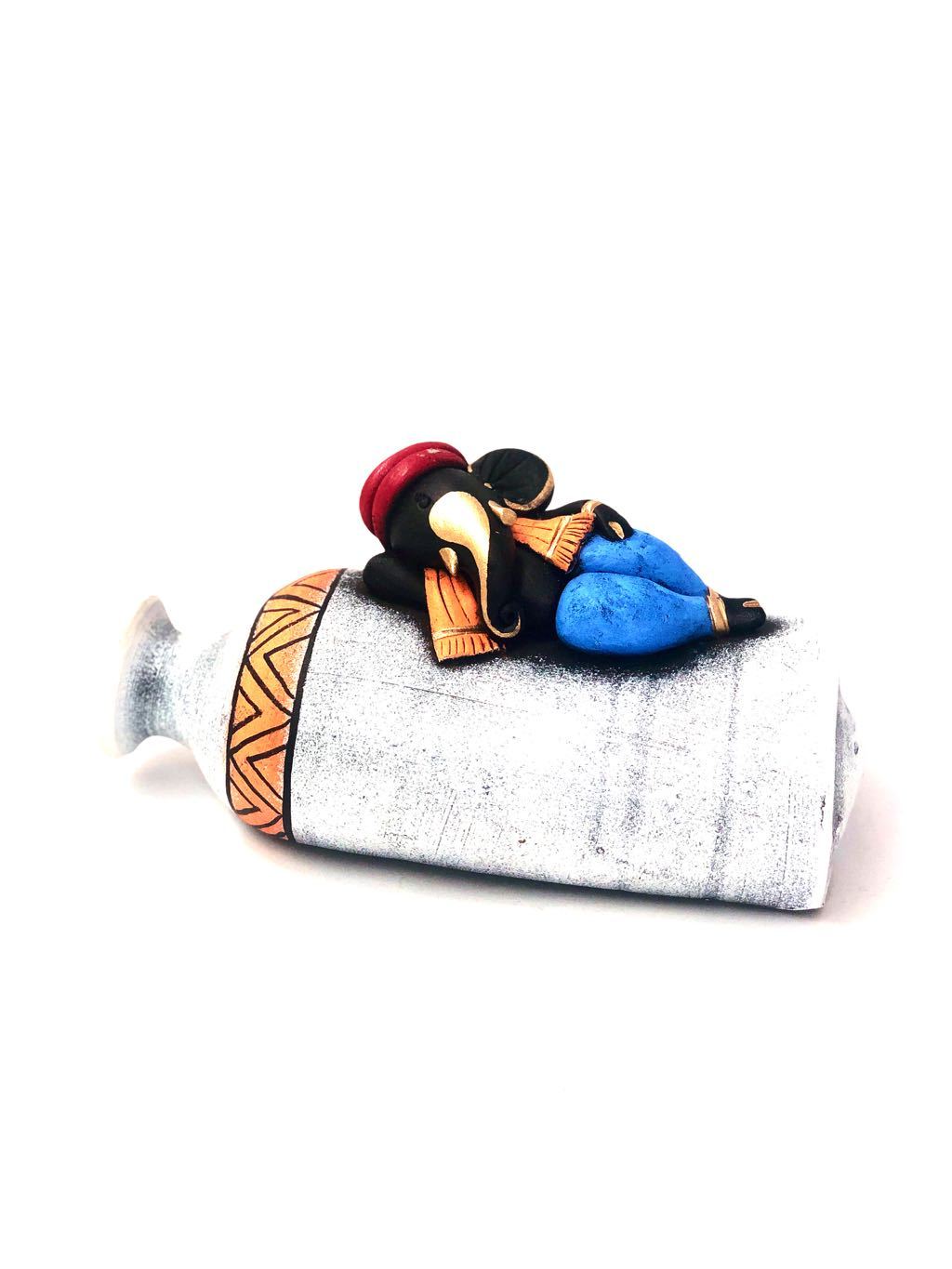 Playful Ganesha On Creative Pots Irresistible Classic Colours Tamrapatra - Tamrapatra