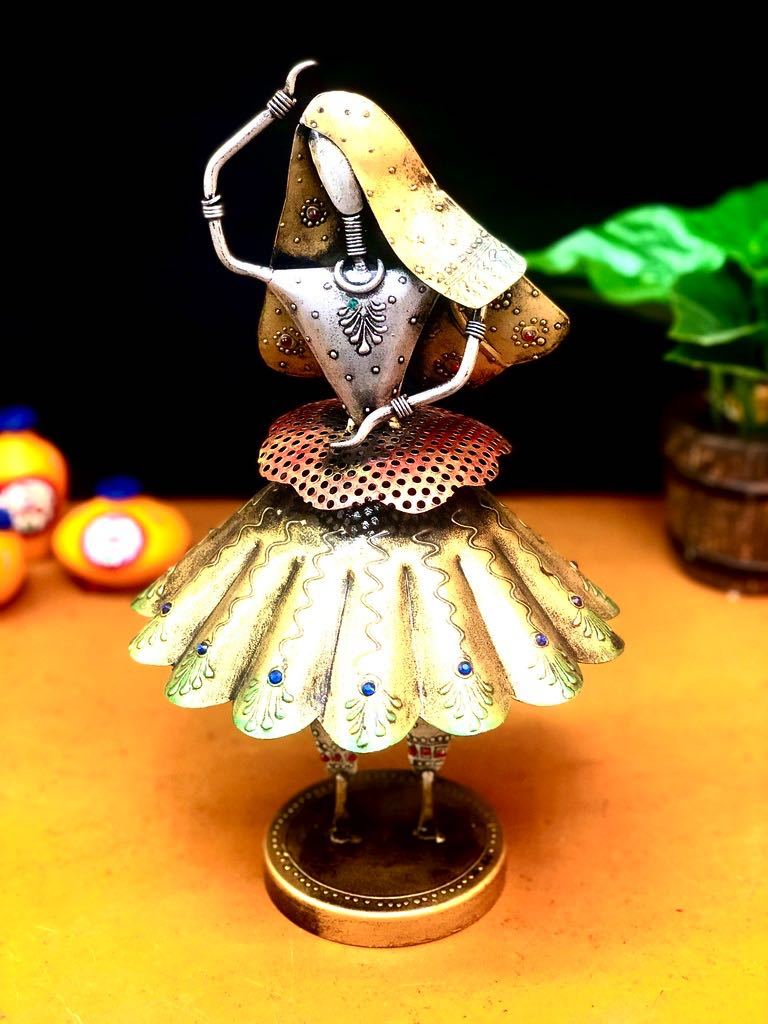 Dancing Doll In Navratri Style With Traditional Outfit Metal Tamrapatra - Tamrapatra