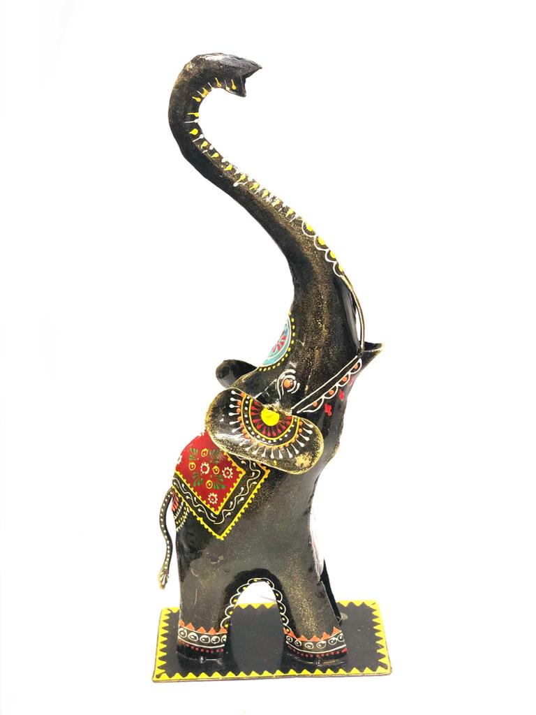 Up Trunk Elephant Metal Hand Painting Animal Presentation By Tamrapatra