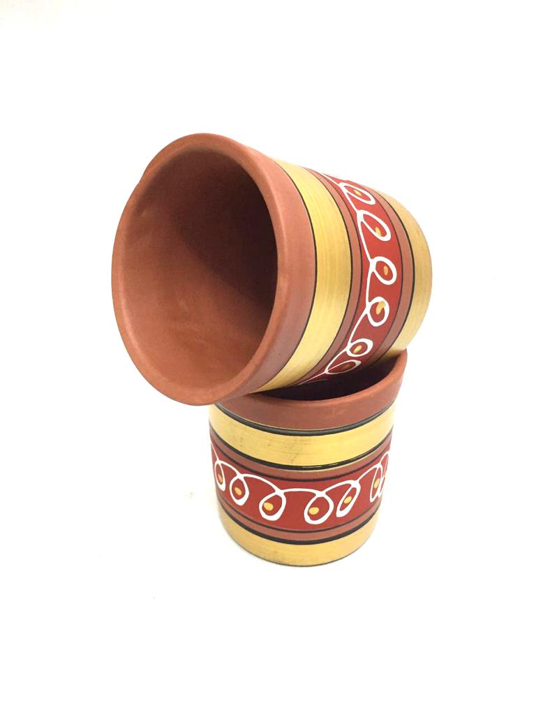 Cylindrical Glass Earthen Beverage Specials Plain & Hand Painted By Tamrapatra