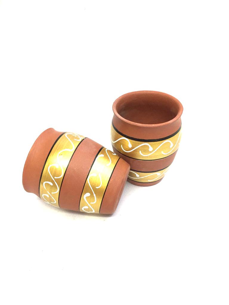 Large Kulhads Handmade Set Of 6 Traditional Cups Plain & Painted Tamrapatra