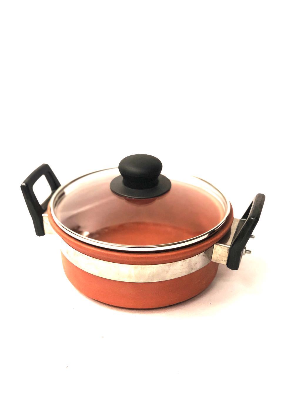 Flat Base Kadai With Quality Glass Lid & Handle Cooking Pot Tamrapatra - Tamrapatra