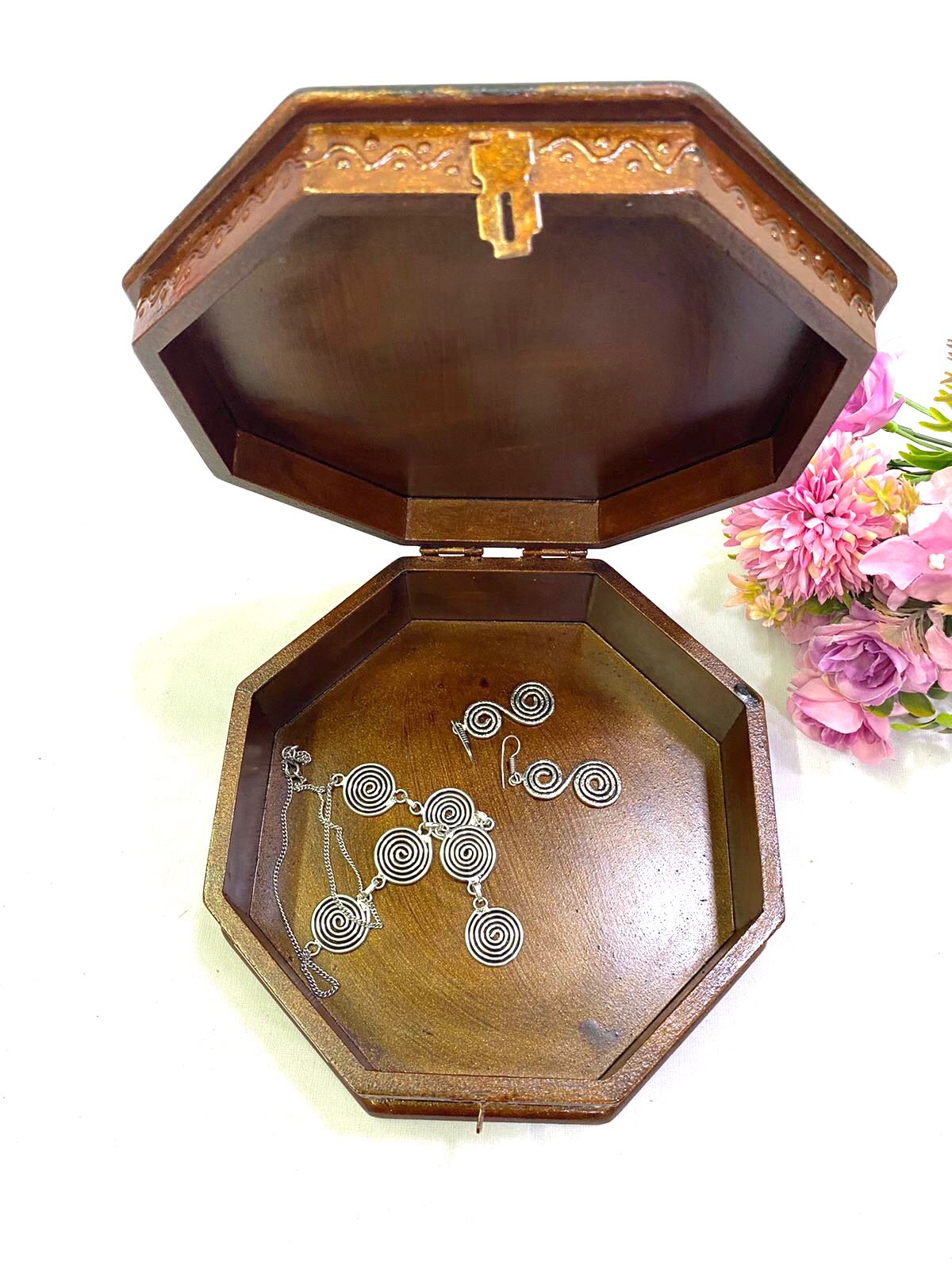 Octagon Hand Painted Wooden Storage Box Extraordinary Artwork Tamrapatra