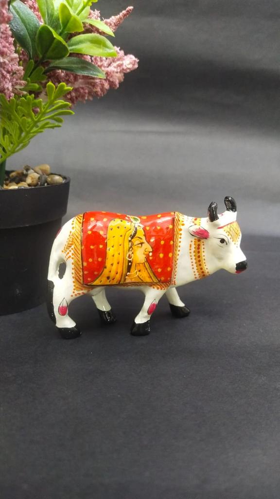 Hand Painting On Metal Cow Memorable Indian Souvenir Gifts By Tamrapatra