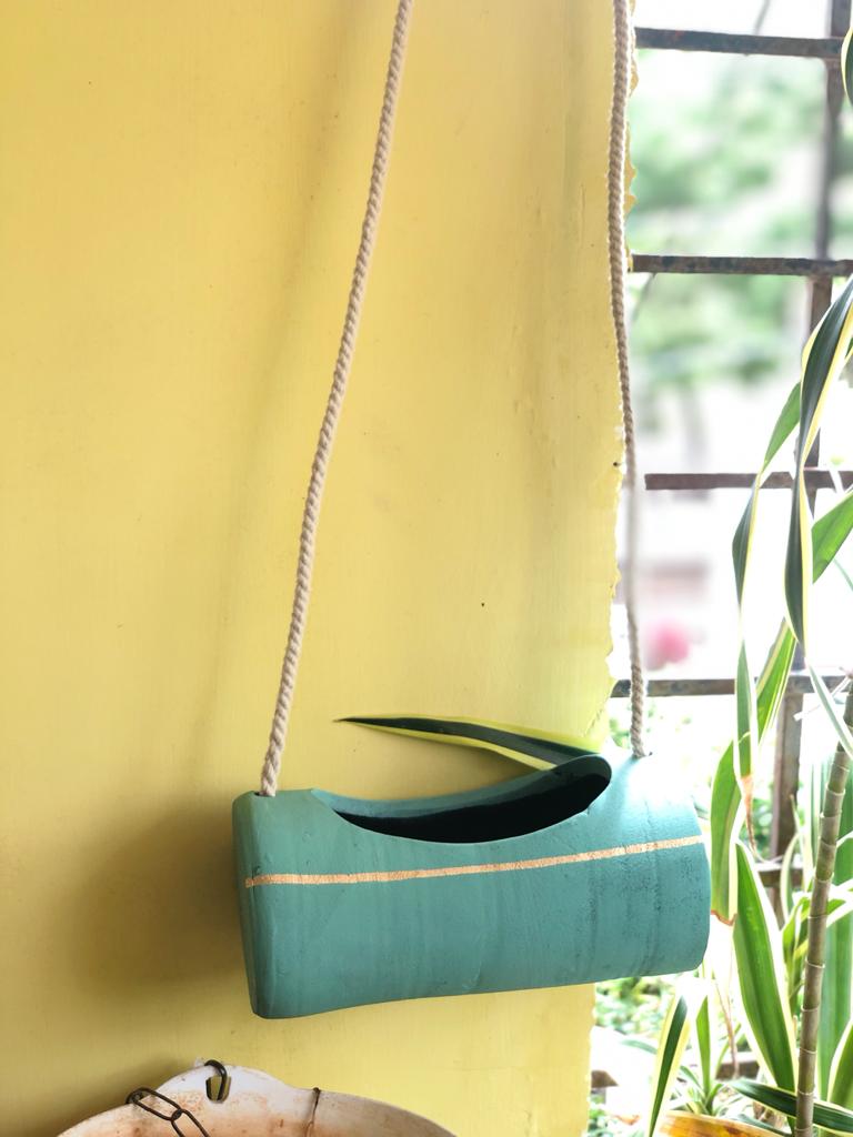 Long Open Planter For Creepers Hanging Jute Threaded Stylish By Tamrapatra