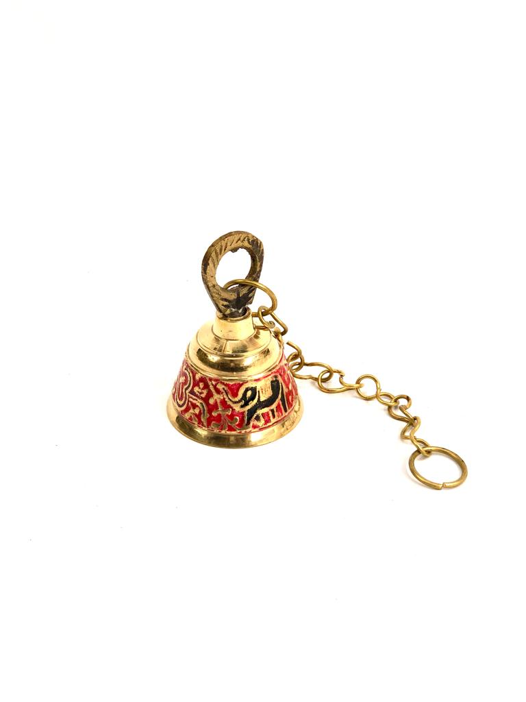 Elephant & Om Inlay Work Colorful Temple Brass Bells Model A By Tamrpatra