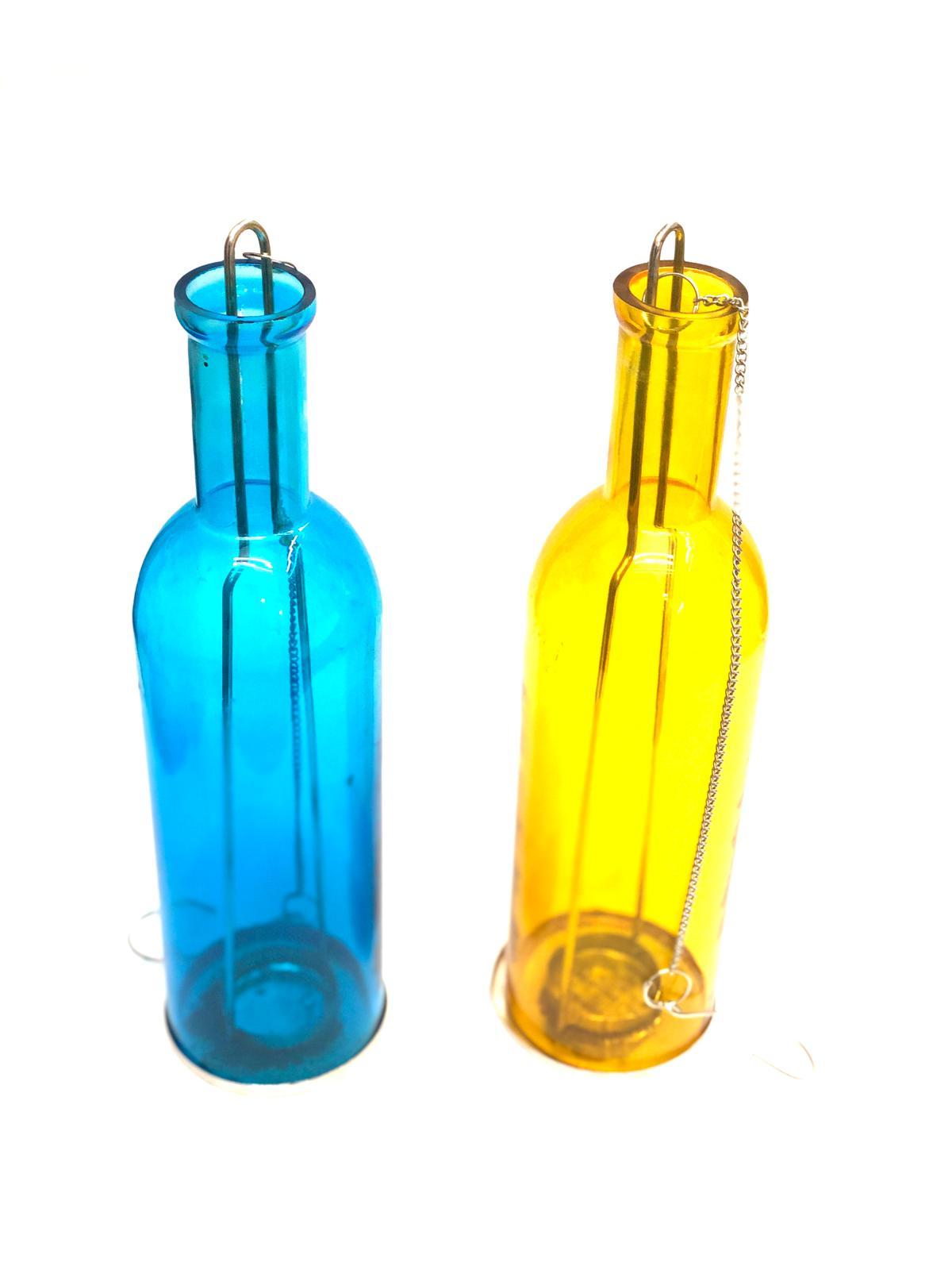 Hanging Glass Bottles In Colored Stylish Tea Light Holder Collection By Tamrapatra