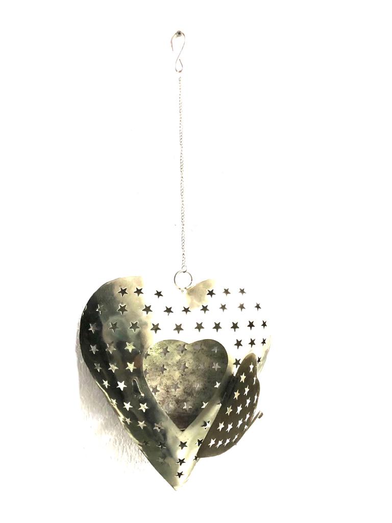 Heart Shaped Metal Tea Light Holder Spread Love & Light At Once Tamrapatra