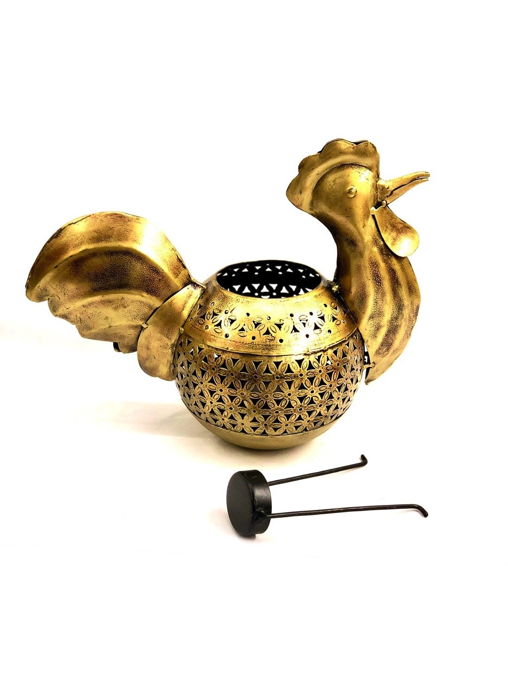 Rooster-Cock Hen Metal Carved Animal Style Candle Holder Tamrapatra