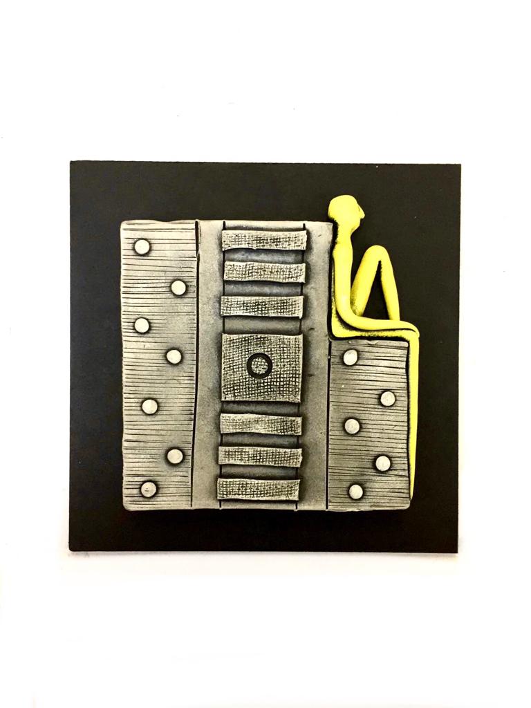 Human Figures Yellow & Beige Shades On Terracotta Sculptures By Tamrapatra