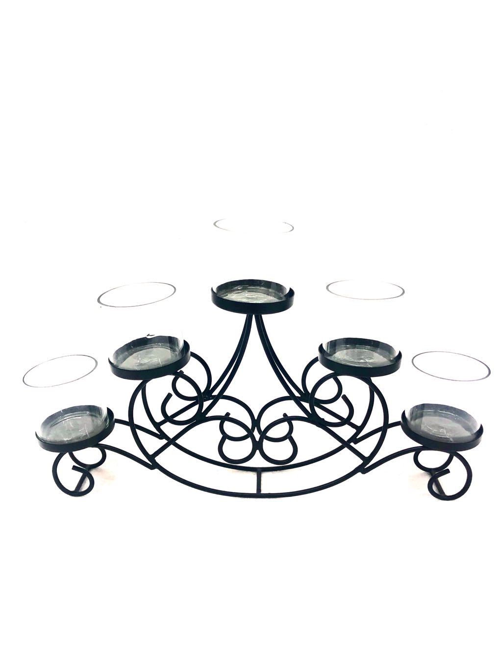 5 Glass Stylish Tea Light Holder Standard Black Multi Glass Tamrapatra - Tamrapatra