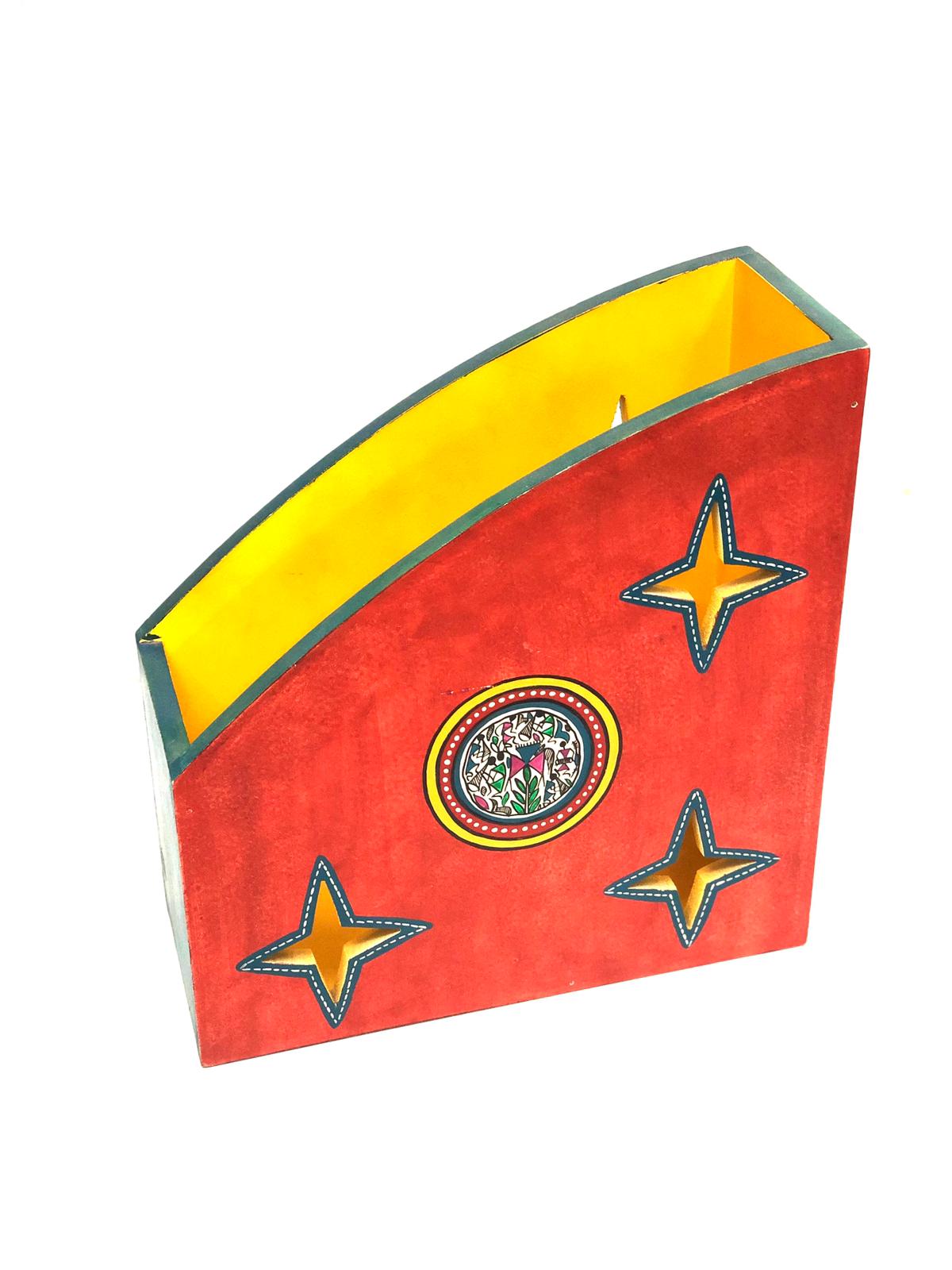 Magazine Newspaper Stand In Attractive Red Blue Shade Warli Art Tamrapatra