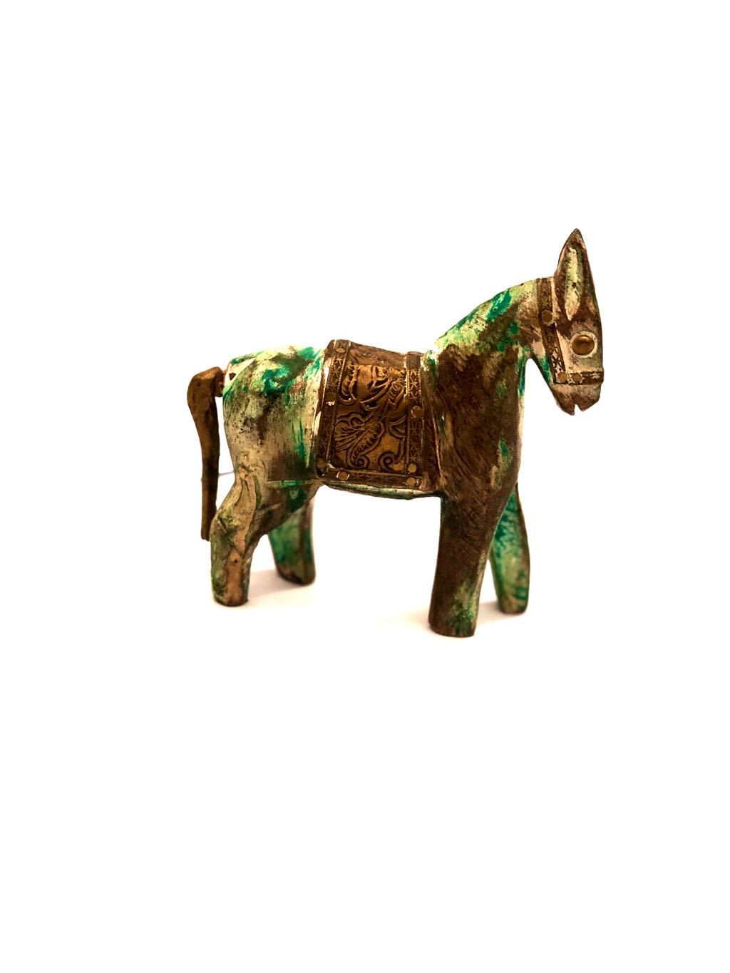 Artistic Wooden Horse Painted Rustic Style Best Handicrafts By Tamrapatra - Tanariri Hastakala