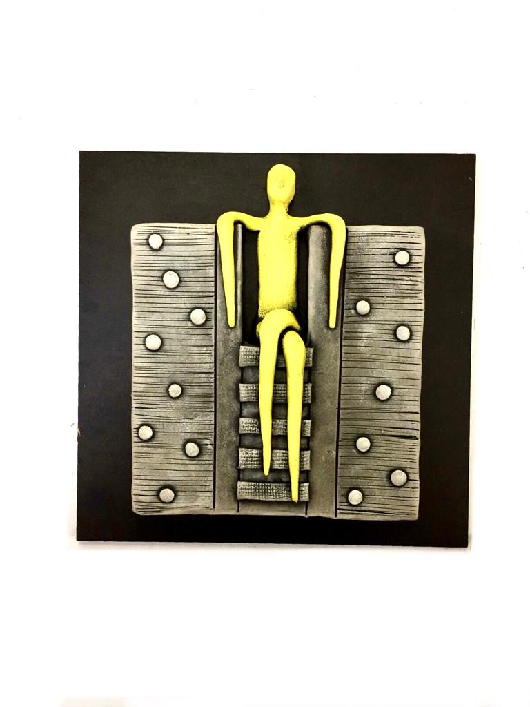 Human Figures Yellow & Beige Shades On Terracotta Sculptures By Tamrapatra