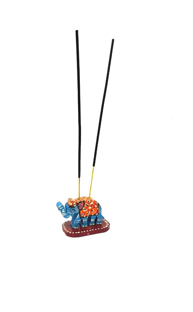 Elephant Incense Stick Holder Wooden Hand Painted Gifting Art By Tamrapatra