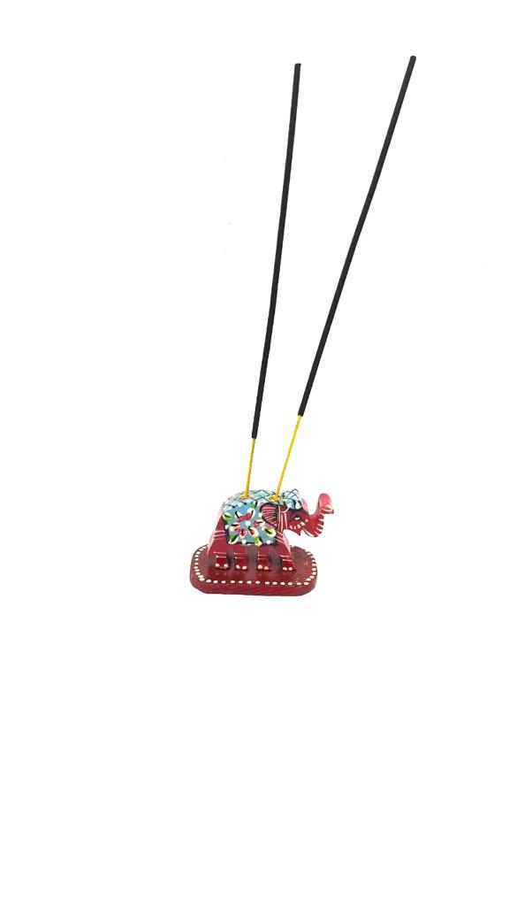 Elephant Incense Stick Holder Wooden Hand Painted Gifting Art By Tamrapatra